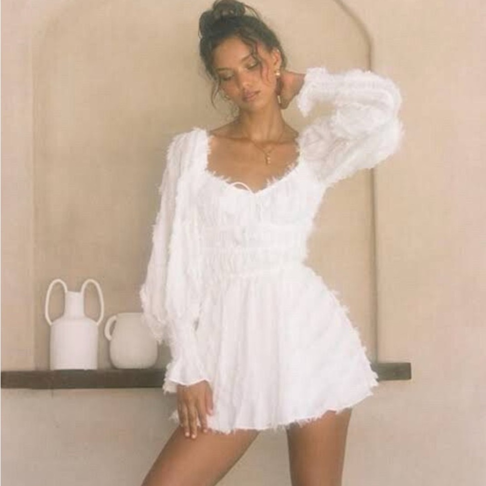 Sabo Skirt White Mini Dress with Puff Sleeves